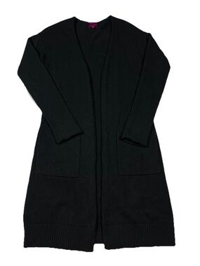 State Cashmere The Open‎ Front Long Cashmere Cardigan with Pockets Black Sz S